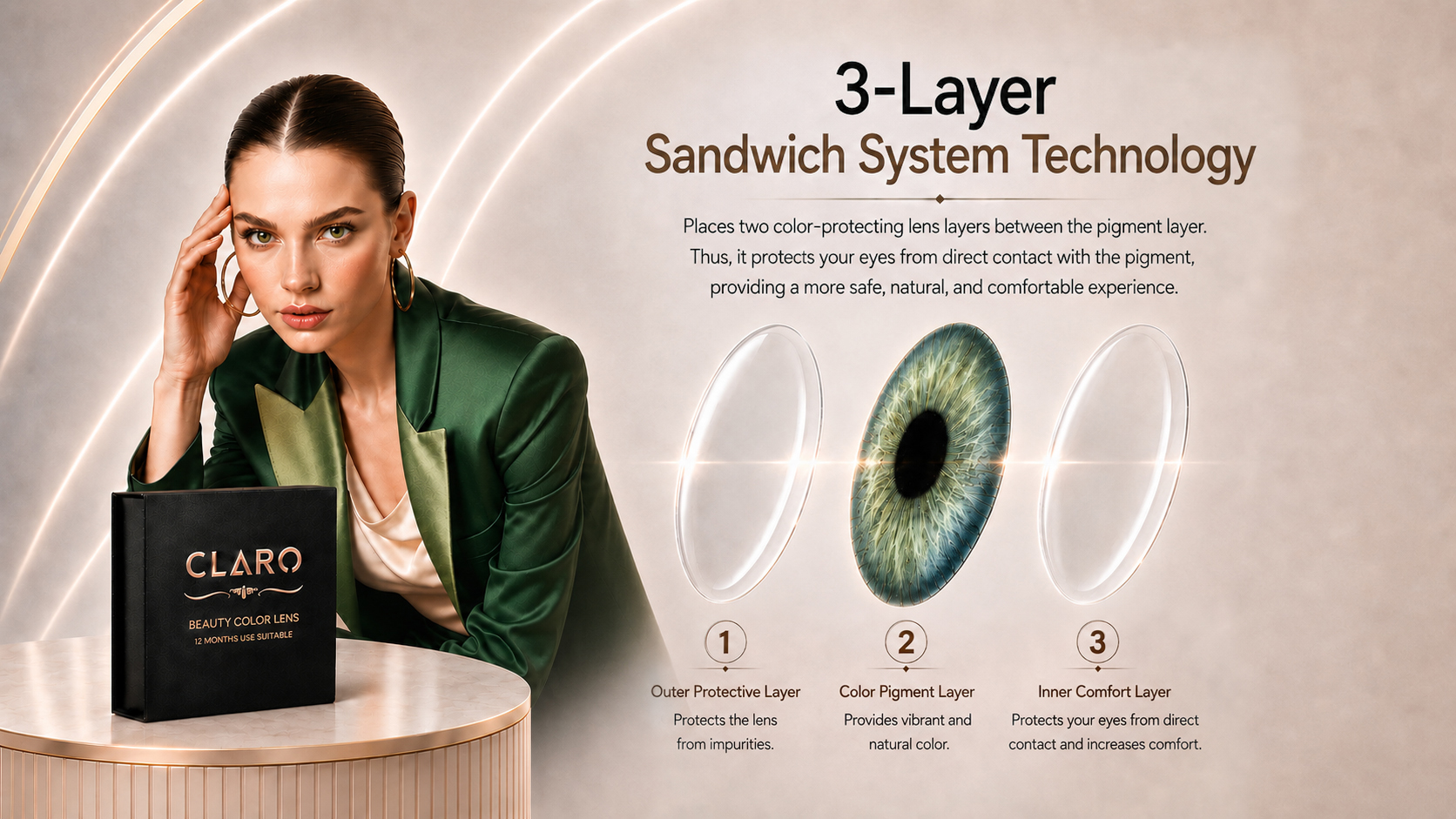 CLARO Asya green yearly colored contact lenses